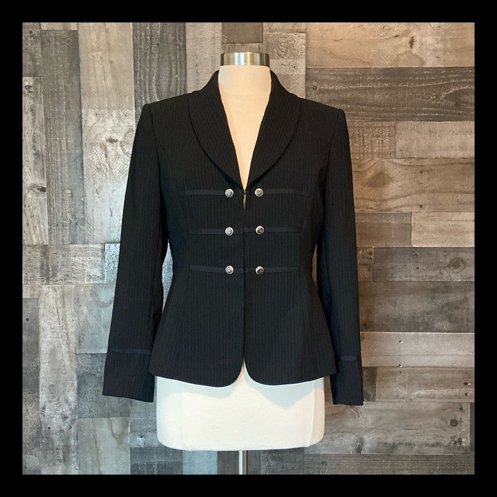 Tahari Black Double-Breasted Pinstripe Suit Jacket